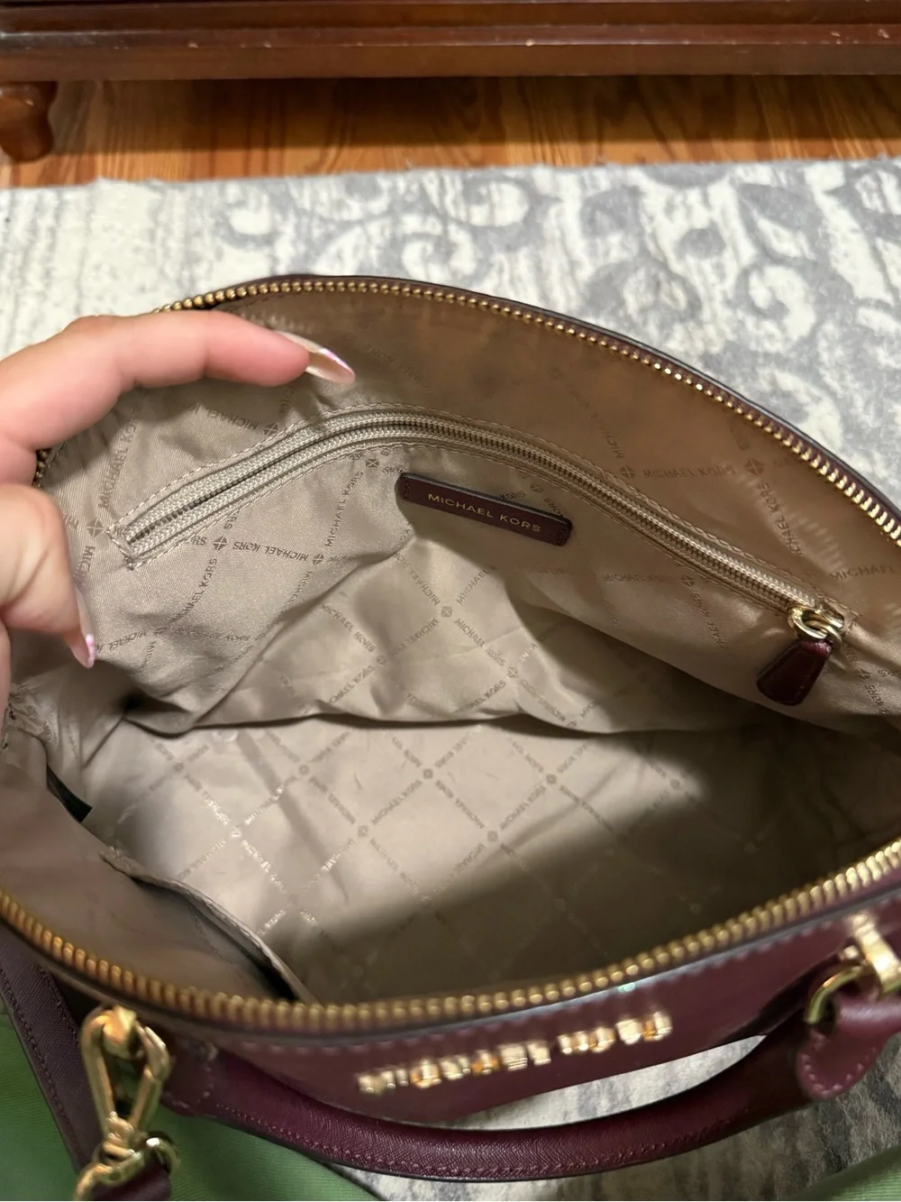 Michael Kors Burgundy Dome Satchel with Gold Hardware